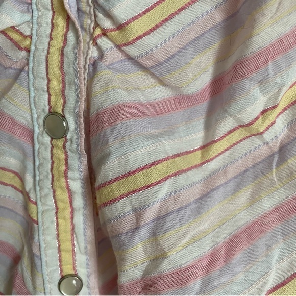 TOMMY HILFIGER PINK‎ YELLOW PURPLE AND WHITE STRIPES BUTTON-UP SHIRT SIZE MEDIUM - Picture 3 of 6